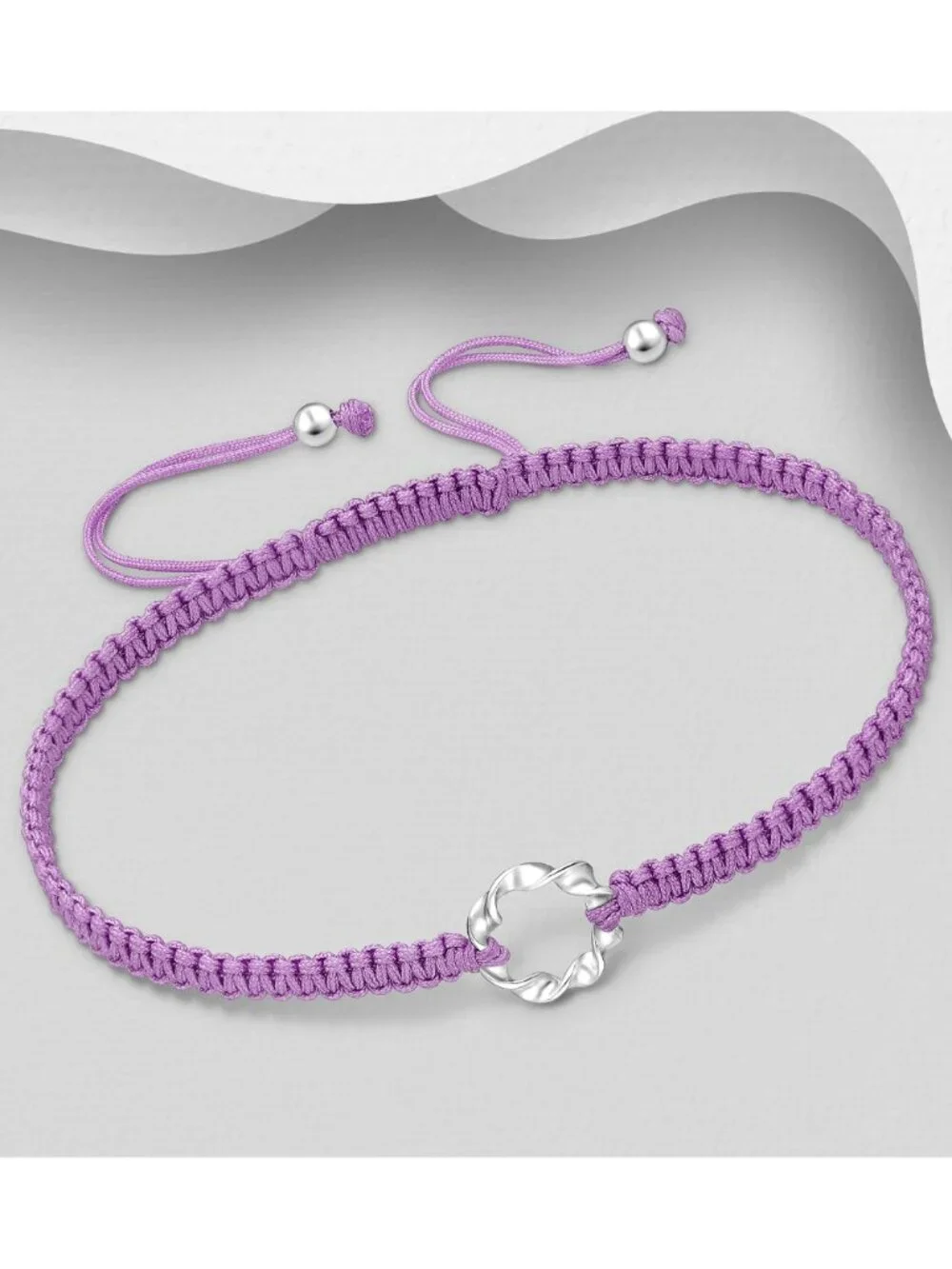 925 Sterling Silver Oxidized Twisted Circle with Adjustable Thread Bracelet